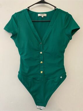 Pophlush Emerald Green Button-Front Bodysuit